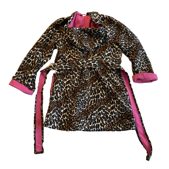 BETSEY JOHNSON Fleece Robe Womens S Small Leopard Print w Belt & Hood Soft Robe - Picture 4 of 16